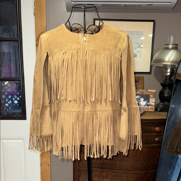 CHICO’S Black Label Jackets & Blazers - Chic Tan Fringe Suede Like Jacket